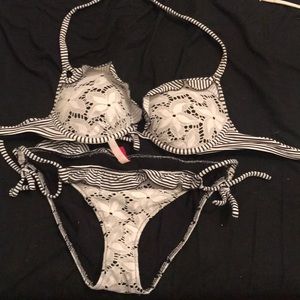 B&W floral Victoria Secret bombshell bathing suit.